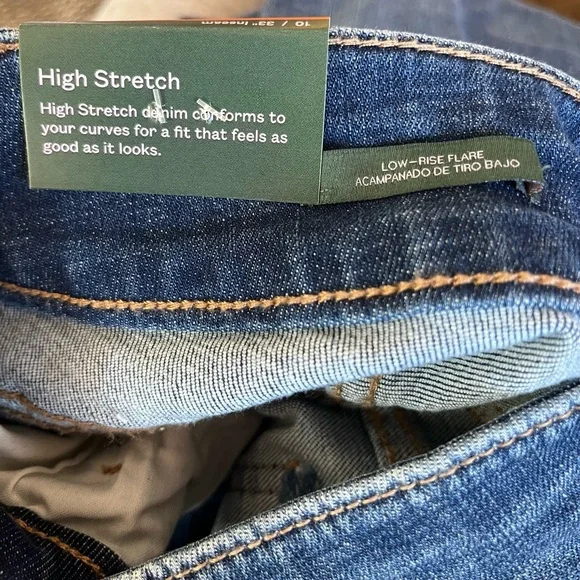 Low-Rise, FLARE, STRETCH denim jeans; women’s SIZE 10; Medium wash; “Wild Fable” - Picture 2 of 4